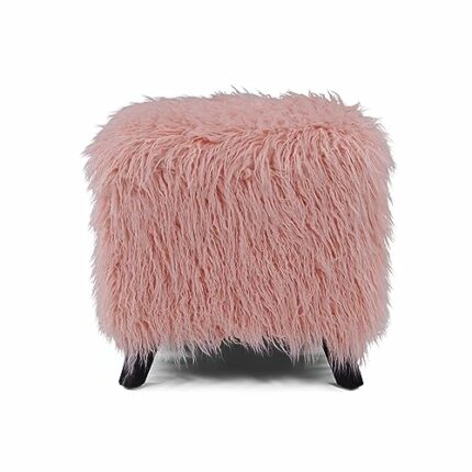 Pink Heavy Shag Faux Sheepskin Cube Dressing Table Stool Box Chair