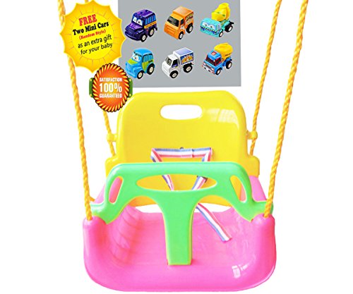 LITTLEFUN 3-in-1 Infant to Toddler Upgrade Version Swing Set for Home Garden Patio Indoors Outdoors Doorway(Blue Chair+Green Handrail)