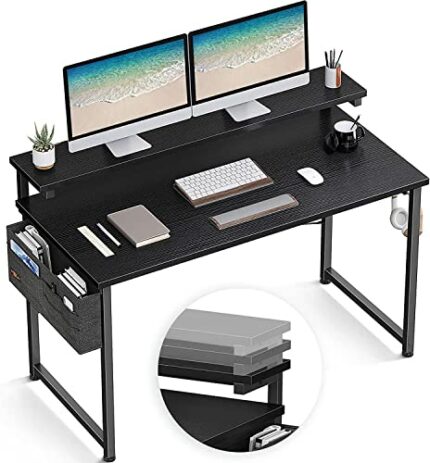 ODK Computer Desk with Adjustable Monitor Shelves,120x50x84cm Home Office Desk with Monitor Stand, Writing Desk, Study Workstation with 3 Heights