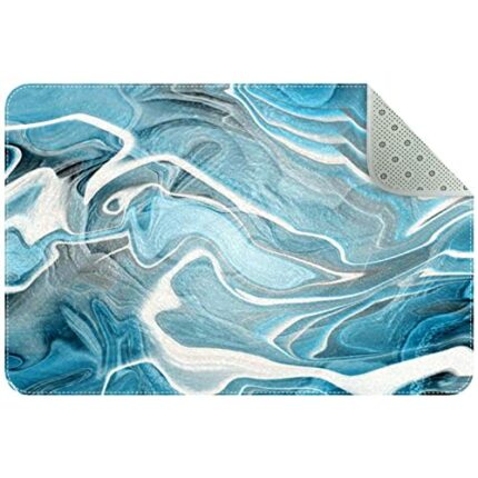 VBFOFBV Door Mat, Outdoor Indoor Doormat, Durable Floor Mat Non Slip Rug, Front Doormat for Entryway, Patio, Marble Texture Modern Art Blue Lines