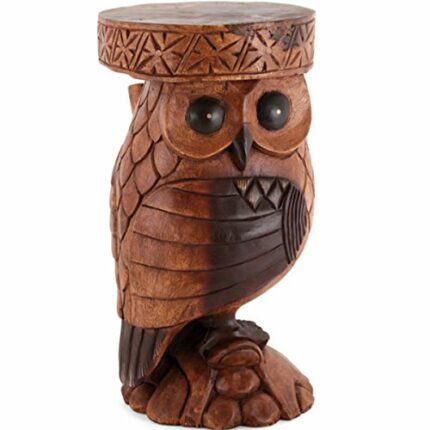 Beautiful Owl Side Table Stool Hand Carved Solid Acacia Wood Plantstand Bedside