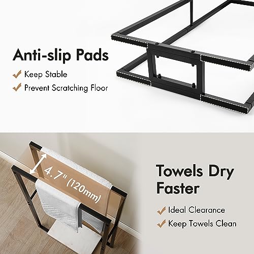KES Free Standing Towel Rail with Marble Base 97CM, Bathroom Towel Rack 2 Tier Towel Holder Towel Stand Matte Black, BTH502-BK