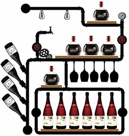NEOCHY Wine Rack Modern Wall-Mounted Vintage Decorative Multi-Layer Decorative Goblet Hanging Decorative Wine Bottle Storage Rack