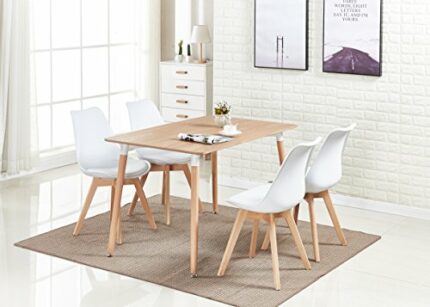 P&N Homewares® Lorenzo Dining Table and 4 Chairs Set Retro and Modern Scandinavian Dining Set White Black Grey Red Pink Green Chairs with Wood Br