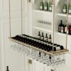 EYLINK Hanging Wine Rack From Ceiling， Modern Metal Wine Bottle Holder Wall Mounted Champagne Glass Goblets Stemware Rack Storage Shelf Gold Disp