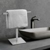 Hand Towel Holder Stand for Bathroom Vanity Countertop (Silver Brushed Square Base)