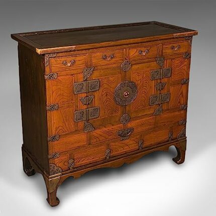 Antique Raised Chest, Korean, Elm, Pear, Side Cabinet, Brass, Victorian, C.1880