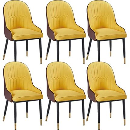 dining chair Kitchen Dining Room Furniture Chairs Modern PU Leather High Back Padded Dining Chairs Set Of 6 with Armrests And Backrest Black Meta
