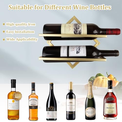 CYEAH Metal Wall Mounted Wine Holder Set of 2, Gold Foldable Hanging Wall Wine Rack Organizers, Red Wine Bottle Display Hanger with Screws for Ho