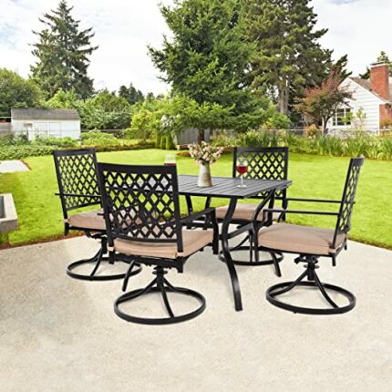 Patio Dining Set 5 Piece, MEOOEM Outdoor Metal Swivel Rocker Chairs with Cushion, Furniture Set for Garden Backyard Bistro (4 pcs+1 Table)