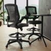 Flash Furniture Mid-Back Black Mesh Ergonomic Drafting Chair with Adjustable Foot Ring and Flip-Up Arms, Metall, Schwarz, 68.58 x 68.58 x 125.73