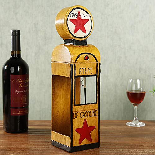 ALREMO HUANGXING - Wine Holder Mini Gas Station Shaped, Funny Wine Bottle Holder Stand, Vintage Decorative, Metal Countertop Wine Holder,1pc