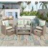 TJLSS Patio Furniture Set, 4 Piece Outdoor Conversation Set All Weather Wicker Sectional Sofa With Ottoman And Cushions