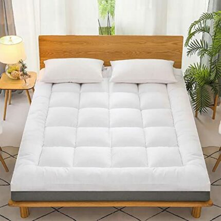 VL Mattress Topper 10cm Thick Hotel Quality Microfiber Filled Box Stitched Quilted Bed Topper with 4 Corner Straps Hypoallergenic Soft and Firm H
