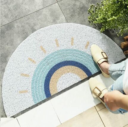 Welcome Door Mat Half Round Area Rug Cute Sun Printing Door Mat Outdoor Non Slip Absorbent Floor Mat Entrance Doormat for Patio,Home,Classrom,17.