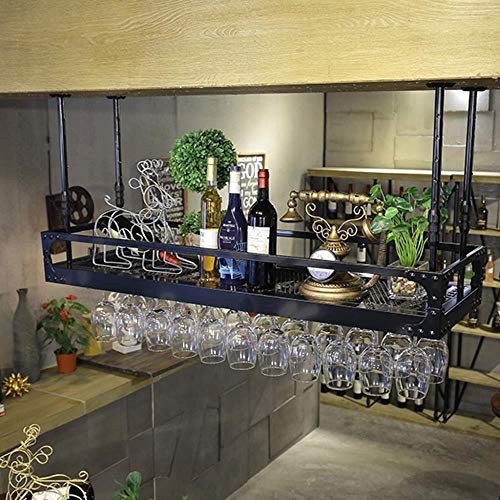 NEOCHY Wine Rack Floating Upside Down Goblet Hanging Wrought Iron Ceiling Decorative Shelf Bar Restaurant Kitchen Decoration Display