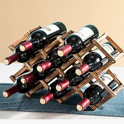 MEETOZ Wood Wine Rack, 10 Bottle Wooden Stackable Wine Cellar Racks, Countertop Free Stand Wine Storage Holder Freestanding Wine Rack for Home Ki