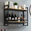 KEppd Wine Holder Wall Mount/Wall Wine Racks for Wine Bottles and Glasses Decor Rustic/Hanging Wine Holder/Wine Shelf Wall Mounted Glass Holder W
