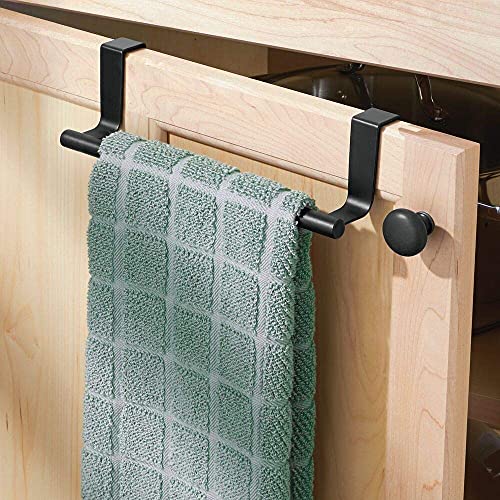 mDesign Kitchen Towel Holder for Kitchen Cabinets - Length: 23 cm - Tea Towel Holder - Kitchen Towel Rail - Matte Black