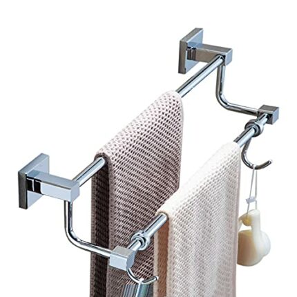 Towel Bar Self Adhesive Towel Shelf double pole Towel Stand Wall Mounted with hook No Drilling copper for kitchen toilet-silver_500mm