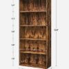 VASAGLE Bookshelf, Open Bookcase with Adjustable Storage Shelves, Floor Standing Unit, Engineered Wood, Rustic Brown, 23.6”