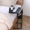 Yusong C Shaped End Table, Small Side Tables Slide Under Sofa Couch Bed, Small TV Tray Bedside Table for Small Spaces, Living Room, Bedroom, Blac