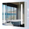 Tokvon® Alameda Bathroom Mirror Cabinet led illuminated light mirrored cabinet with led dimmer switch shaver socket demister strip lights 650x600