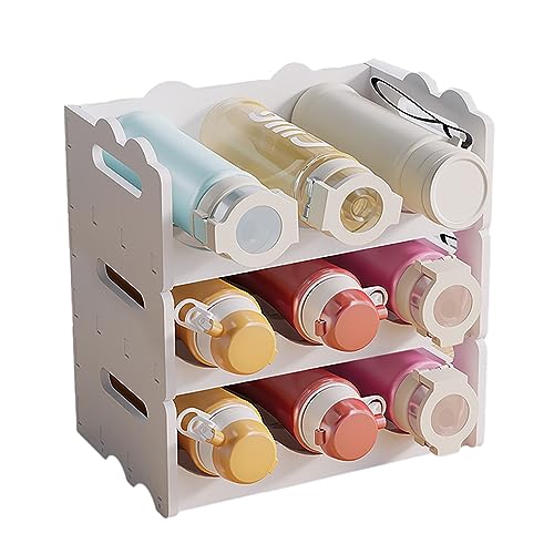 NUODWELL Stackable Water Bottle Organiser for Cabinet, White Plastic Bottle Holder Wine Storage Rack for Kitchen Countertop, Tabletop, Pantry, Re