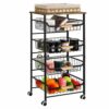5-tier Trolley on Wheels, Vegetable Rack, Kitchen Storage Utility Cart, Rolling Storage Rack for Kitchen Office Bathroom Laundry Room