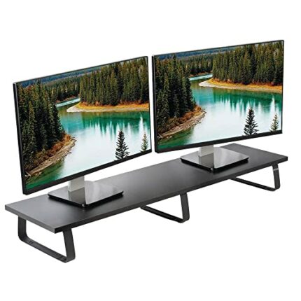 VIVO 39 inch Extra Long Monitor Stand, Wood & Steel Desktop Riser, Dual Screen, TV, Keyboard, Laptop, Ergonomic Desk and Tabletop Organizer, Blac