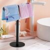 Pynsseu Bath Hand Towel Holder Standing, SUS304 Stainless Steel Matte Black T-Shape Towel Bar Rack Stand, Tower Bar for Bathroom Kitchen Vanity C