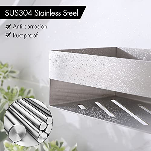 KES Shower Shelf Self Adhesive Shower Caddy Stick on Bathroom Shelf Wall Mounted SUS 304 Stainless Steel 26CM Brushed Finish, BSC222S26-2
