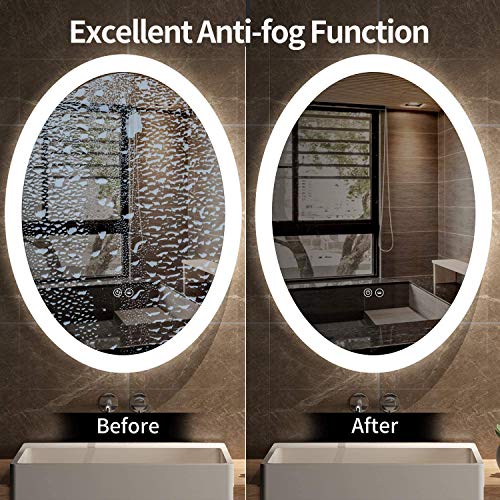 Oval Dimmable LED Bathroom Light Mirrors Horizontal Vertical Anti-Fog+IP44 Waterproof +CRI>90+UL Listed, Suitable for Home, Bathroom, Hotel