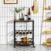 DINGZZ Classic Kitchen Bar Cart Serving Trolley Sturdy Steel Frame Wine Rack Glass Holder Portable 4 Universal Casters