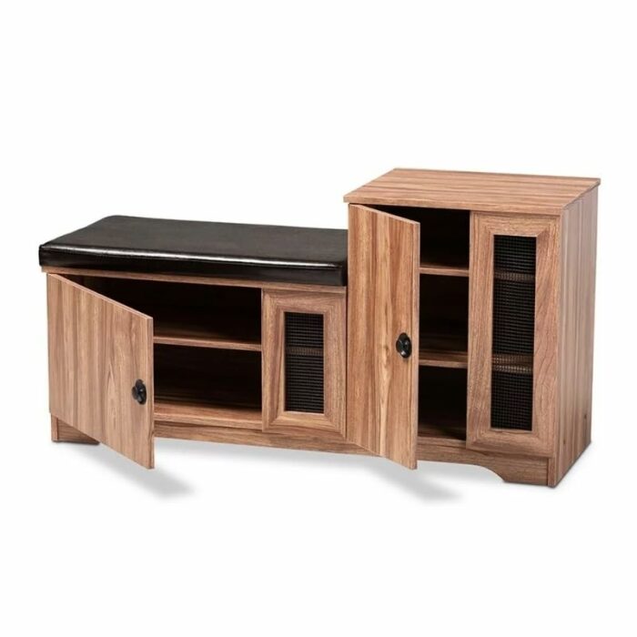 WALNUT Foyer Hallway Shoe Cabinet Upholstered 2-Door Wood Shoe Storage Bench with Cabinet Shoe Rack Home Furniture