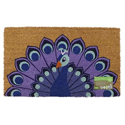 JVL Eco-Friendly Latex Backed Coir Door Mat, Peacock, Natural, 45 x 75 cm Approx., 02-882