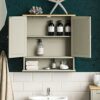 Bath Vida Priano Double Door Bathroom Cabinet, Wood, Grey, Mirrored Wall Mounted Storage Furniture