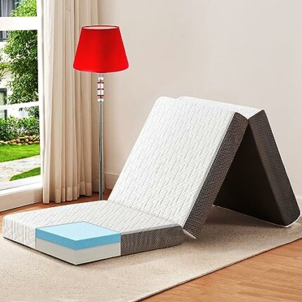 bedluxury 3 Inch Tri Folding Mattress Twin Size with Storage Bag, Foldable Memory Foam Topper Portable Floor Guest Bed with Removable Bamboo Cove