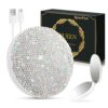QearFun Luxurious Rhinestone LED Lighted Compact Mirror, Bling Portable Travel Makeup Jeweled Mirrors, 3.5 inch Rechargeable Mini Magnifying Pock