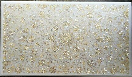 Gifts And Artefacts 24 x 48 Inches Mother of Pearl Inlay Work Center Table Top for Home Furniture Decor Rectangle Shape White Marble Dining Table