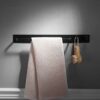 Bathroom Towel Bar, Aluminum Towel Rail with 2 Hooks, Patented Glue + 3M Self-Adhesive, 42cm, Black, Beelee H8-W571-Y0E9
