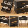 Cyclysio Night Stand Set 2 with Charging Station, Black Modern Nightstand Set of 2, Bedside Tables with Led Lights, Bed Side Table Night Stand wi