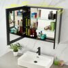 Plumbsys LED Bathroom Mirror Cabinet Black 2 Door With Anti-Fog Demister Pad, Time and temperature display Illuminated Light, HD mirror, 750 x 65