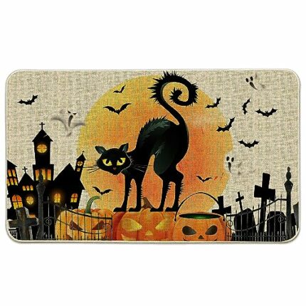 Hexagram Halloween Door Mats 17x29 Inch, Welcome Mats Outdoor Halloween Moon Cat, Farmhouse Home Door Decor - Halloween Doormats for Front Door D