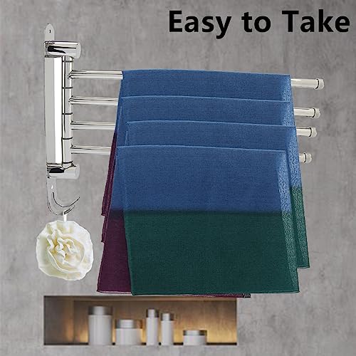 Swivel Towel Rail Wall Mounted, Stainless Steel Towel Rack Holder with 4 Swivel Bars, Swing Towel Holder for Kitchen, Bathroom, Toilet, Rotatable