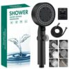 Shower Head High Pressure Booster with 1.5 m Hose & Bracket, 2023 6 Modes Rain Power Shower, Waterfall Shower Heads with 65% Water Saving Stop, H