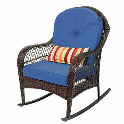 Sundale Outdoor Rocking Patio Chair, Wicker Rattan Chairs with Cushion and Pillow, Lawn Chairs Wicker Patio Furniture - Steel Frame, Brown, Blue