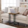VASAGLE End Table, C Shaped TV Tray with Metal Frame Rolling Casters, Industrial Side Table for Living Room Bedroom, 19.7 x 13.8 x 23.6 Inches, R