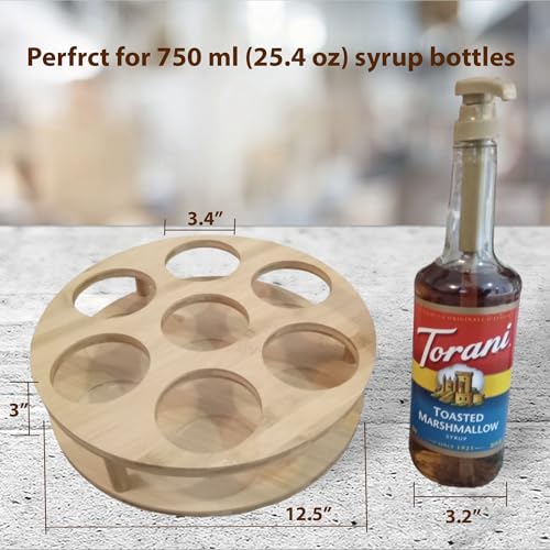 PASAR Bottle Lazy Susan Rotating Bamboo Bottle Holder Wine Rack Organizer for Wine Syrup Sauce 7 Bottle Kitchen Storage Countertop Tabletop for B
