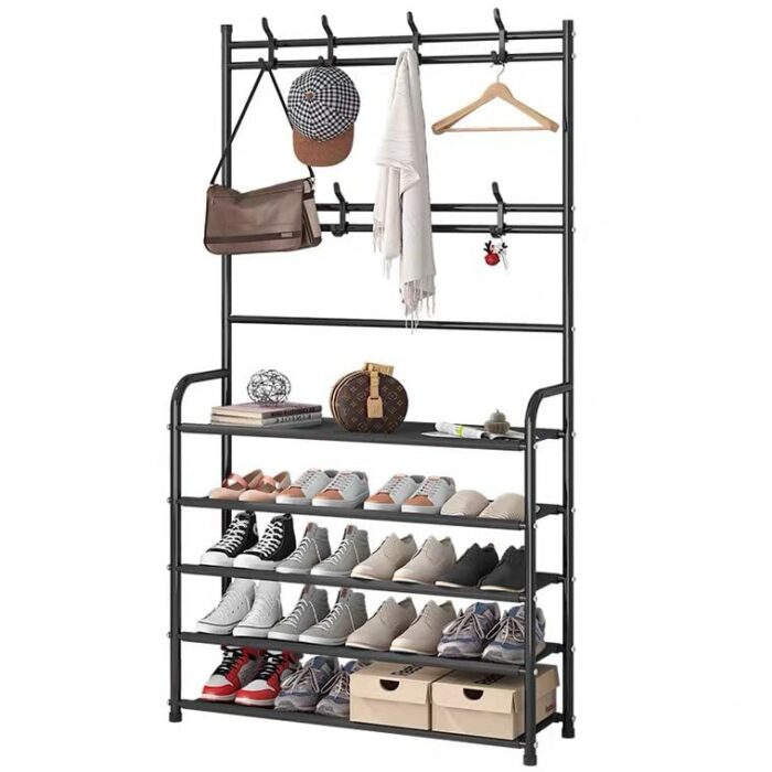 KAYKAI Standing Coat Hanger, Coat Rack with Shoe Storage, Independent with Shoe Storage Clothing Coat Hanger for the Entrance Bedroom Living Room
